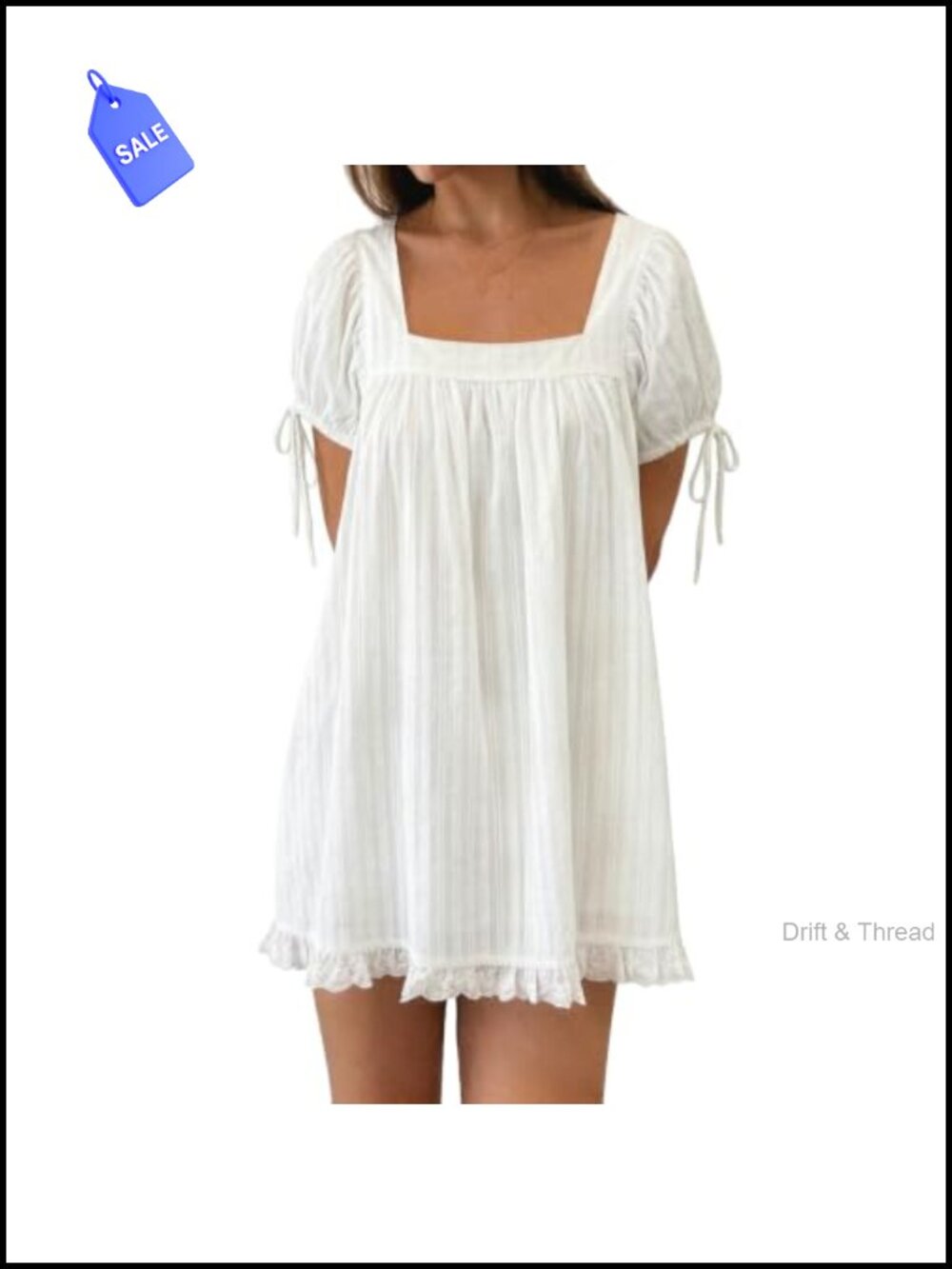 SOLILOQUY Women's Square Neck Puff Sleeve Blouse Lace Hem Flowy Babydoll